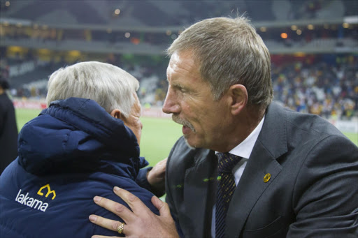 Stuart Baxter and Clive Barker during the Absa Premiership match between Mpumalanga Black Aces and Kaizer Chiefs from Mbombela Stadium. File photo