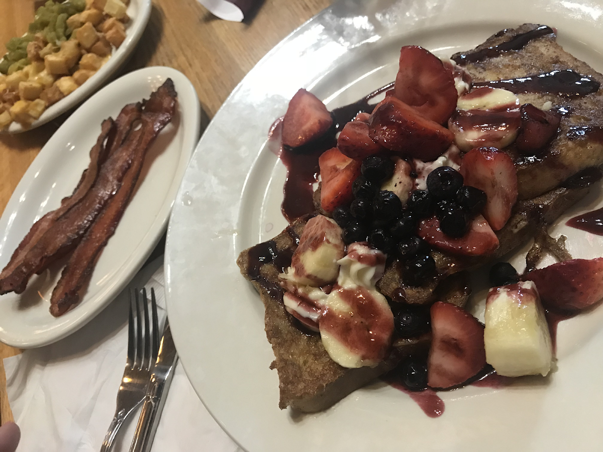 Gluten free triple berry French toast and bacon