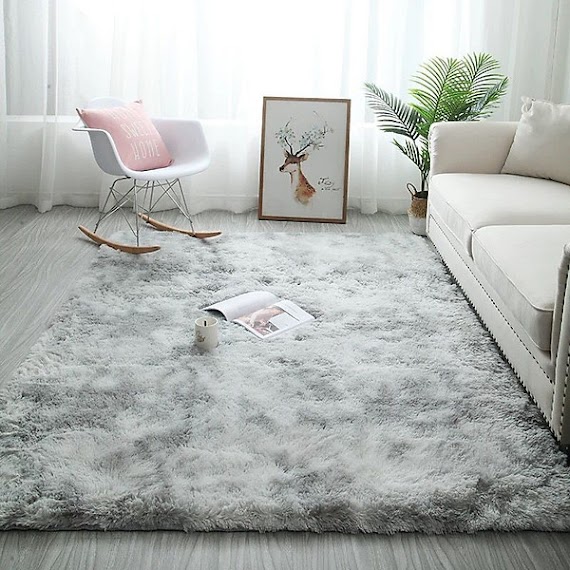 Thảm trải sàn phòng ngủ lông xù vằn màu Xám nhạt 160x100cm