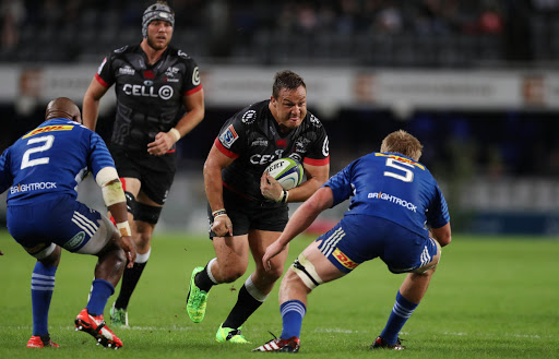 Coenie Oosthuizen of the Cell C Sharks during the Super Rugby match between Cell C Sharks and DHL Stormers at Growthpoint Kings Park on May 27, 2017 in Durban, South Africa.