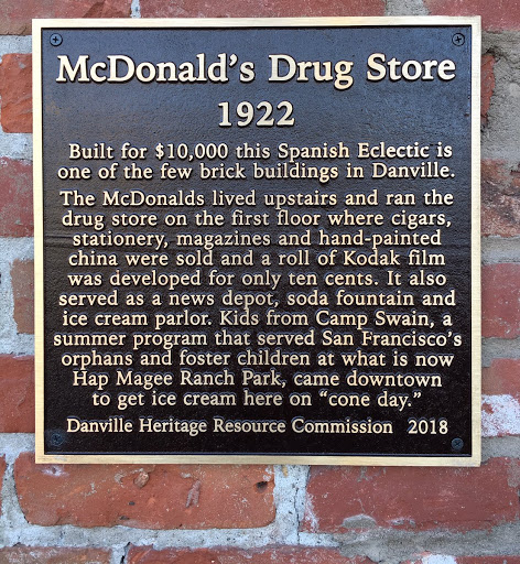 McDonald's Drug Store 1922 Built for $10,000 this Spanish Eclectic is one of the few brick buildings in Danville. The McDonalds lived upstairs and ran the drug store on the first floor where...