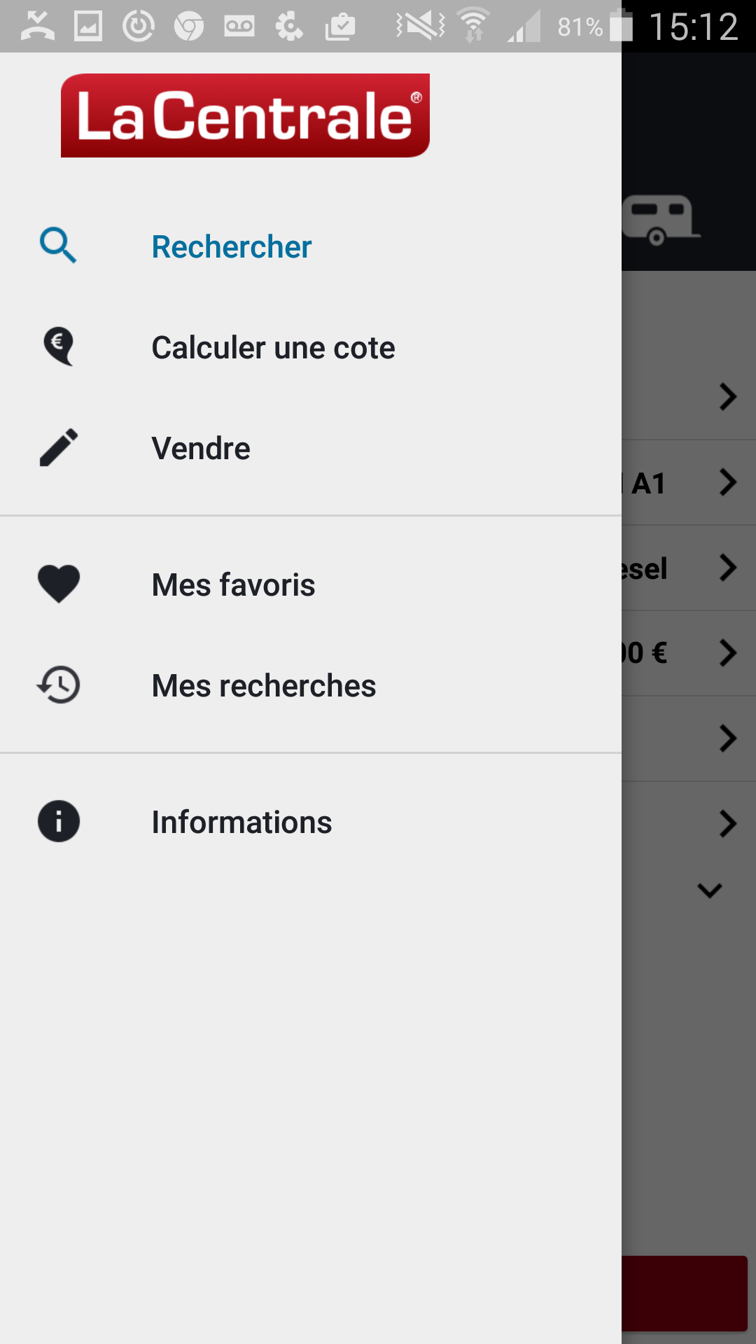 Android application La Centrale voiture occasion screenshort