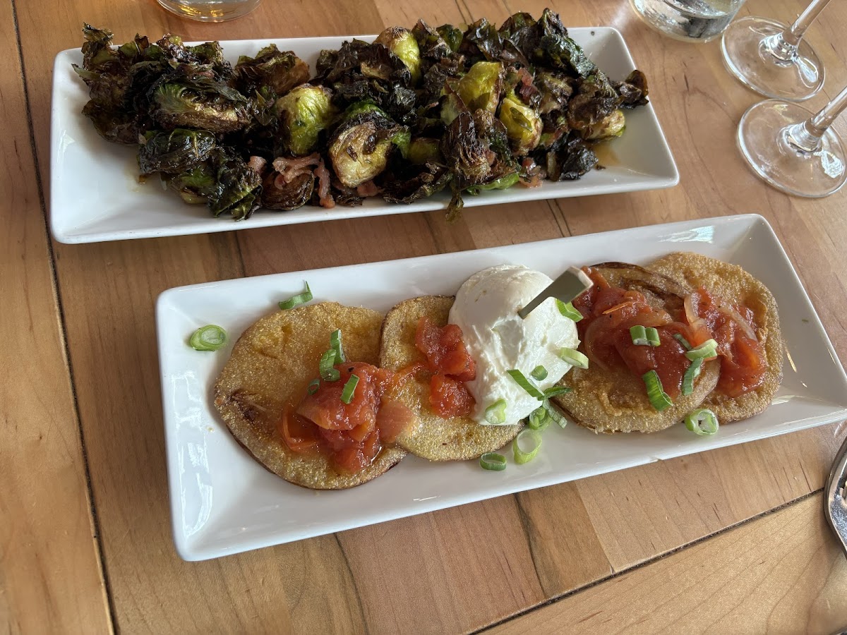 Fried green tomatoes and Brussel sprouts