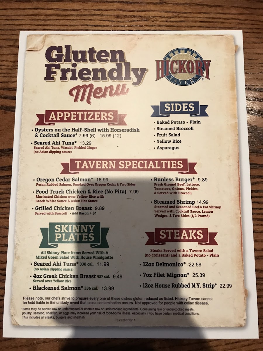 Hickory Tavern gluten-free menu