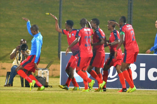 Jomo Cosmos players celebrates during the Nedbank Cup last 16 match between Jomo Cosmos and Bidvest Wits at Tsakane Stadium on April 04, 2017 in Johannesburg, South Africa.