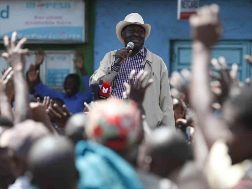 NASA principal Raila Odinag addresses victims of the Kijiji slum fire during his tour of Nairobi's Langata estate on February 11, 2018. /JACK OWUOR