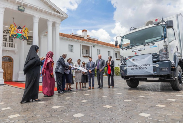 First Lady Mama Rachel Ruto flags off mobile clinics, fridges and transportation freezers at State House, Nairobi on November 6, 2023.
