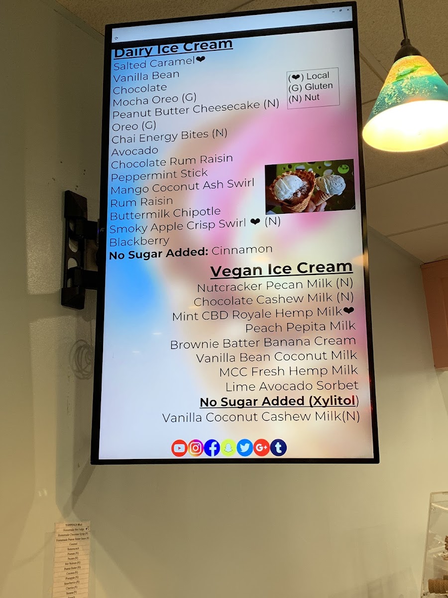 The Hop Ice Cream Cafe gluten-free menu