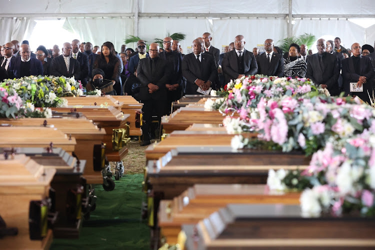 President Cyril Ramaphosa at the mass funeral for those who died in the Enyobeni tragedy in East London.