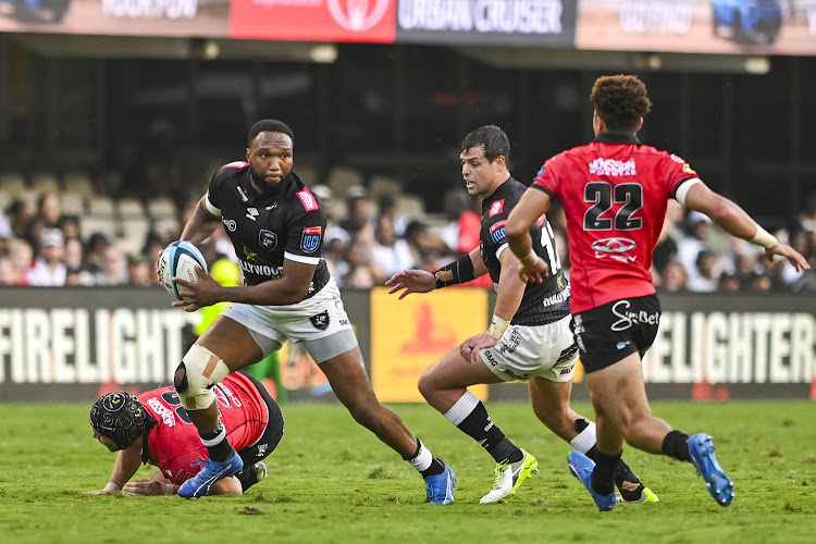 Sharks captain Lukhanyo Am in action during their United Rugby Championship match against the Lions at Kings Park Stadium on Saturday.