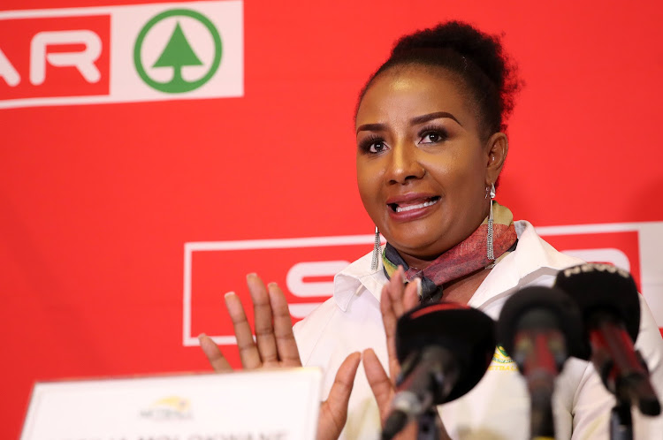 Cecilia Molokwane, President of Netball South Africa during the Netball South Africa Bid Announcement Media Conference at Southern Sun Katherine Street Hotel on February 13, 2019 in Johannesburg, South Africa.