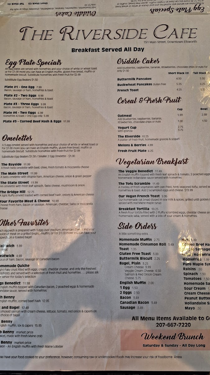 Riverside Cafe gluten-free menu