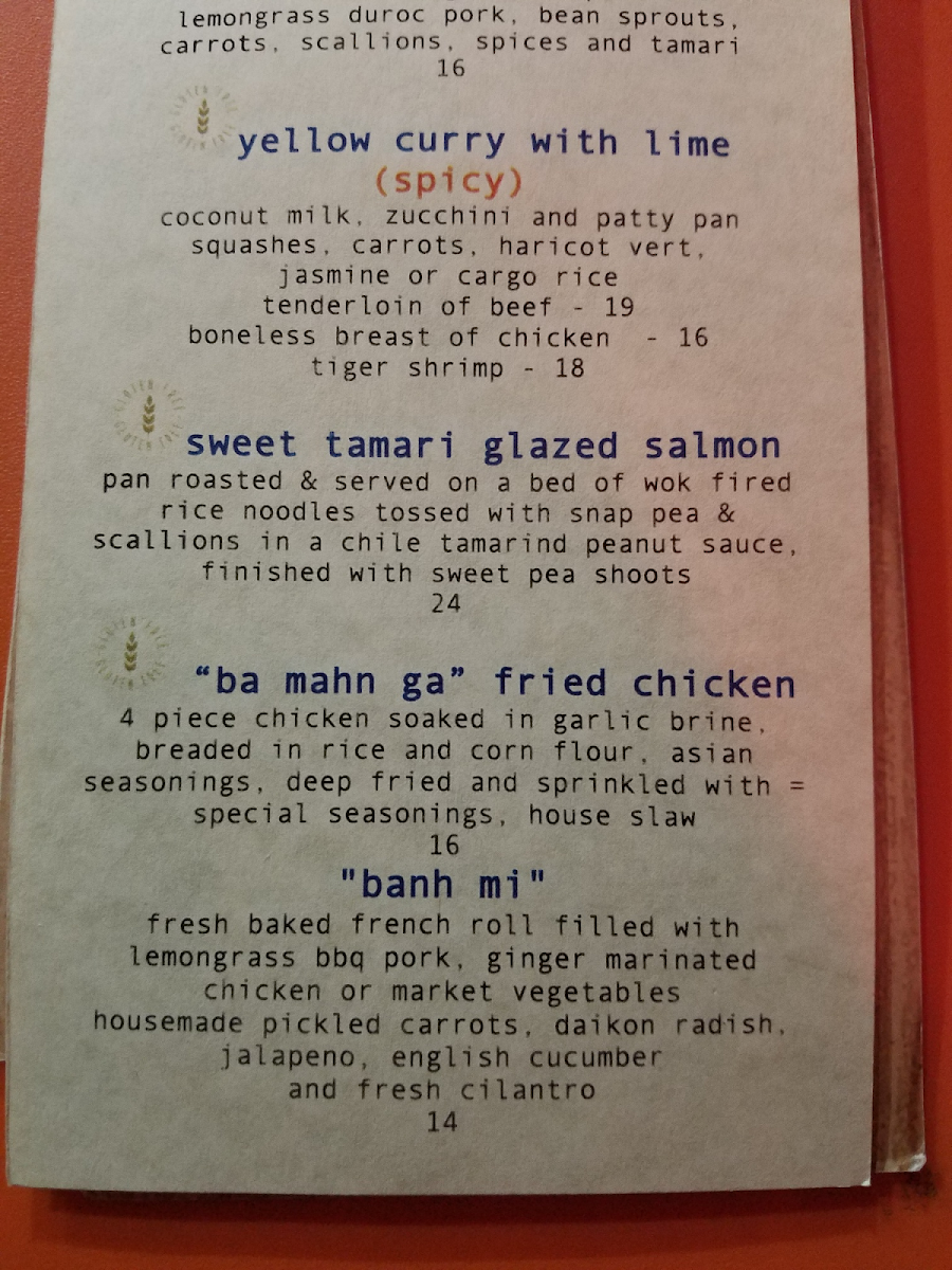 I took this picture of a small portion of the menu to show the "ba mahn ga" or GF fried chicken.