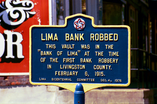 LIMA BANK ROBBED THIS VAULT WAS IN THE BANK OF LIMA AT THE TIME OF THE FIRST BANK ROBBERY IN LIVINGSTON COUNTY FEB 6, 1915  Here's history with a small h, equivalent to a...