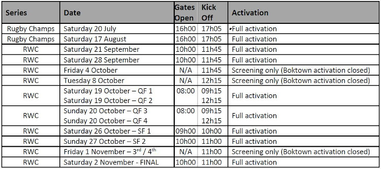 Schedule for the screenings at Monte Casino