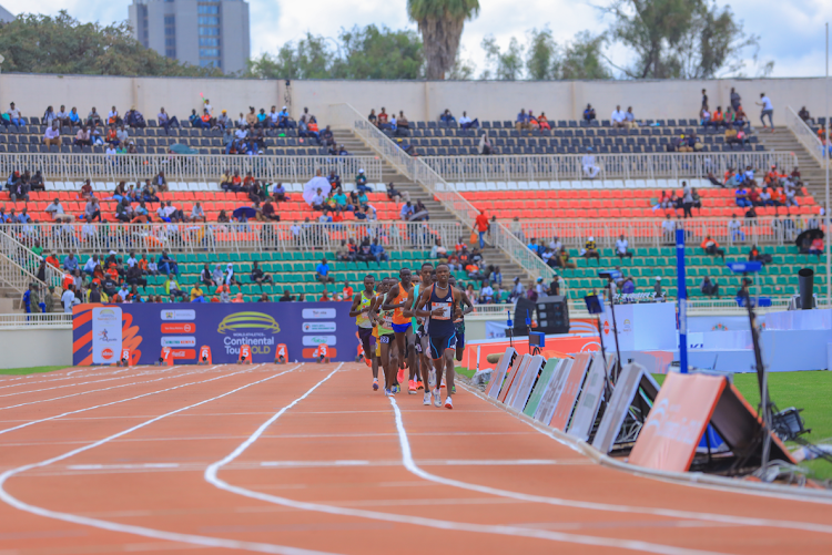 Male athletes competing during the Absa Kip Keino Classic sponsored by Absa Bank, at the Nyayo National Stadium on April 20, 2024.