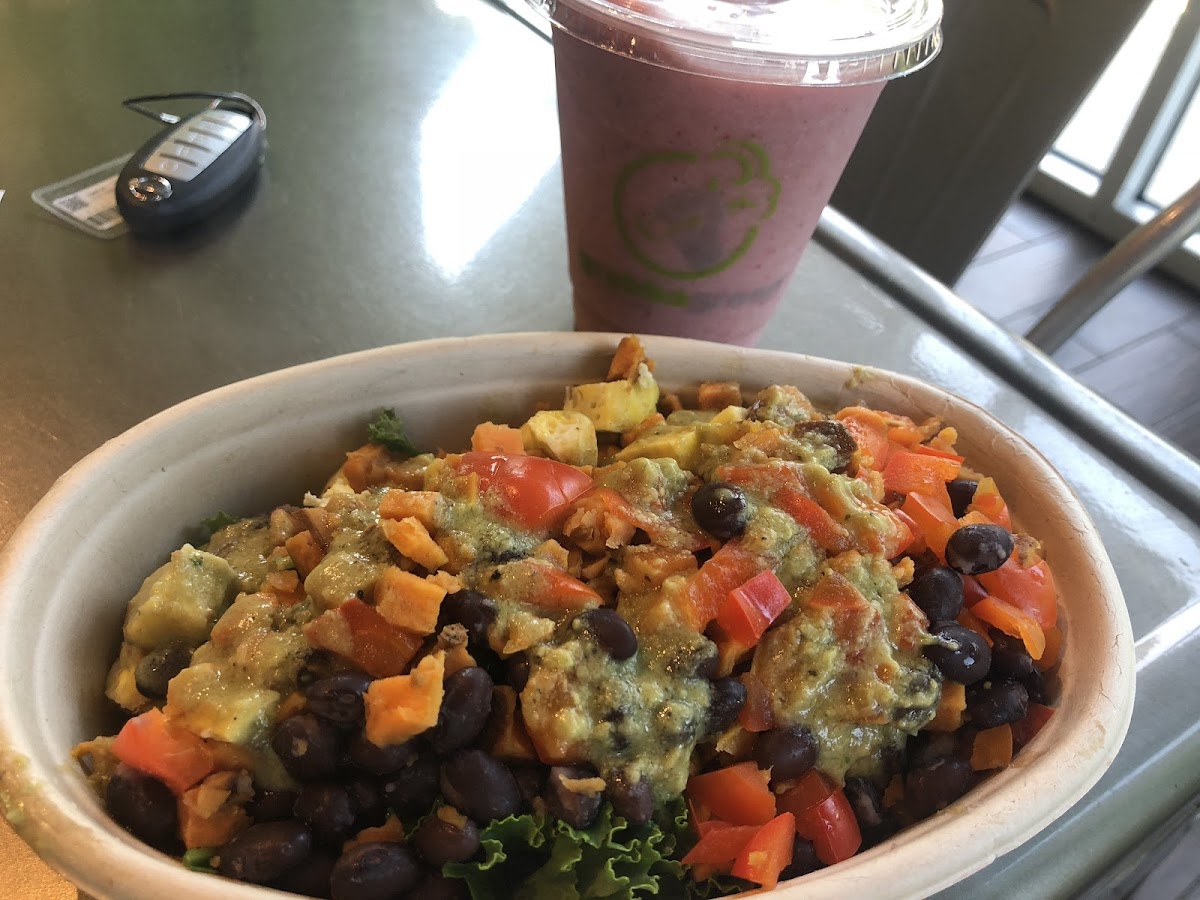 Veggie hash and red Phoenix smoothie!