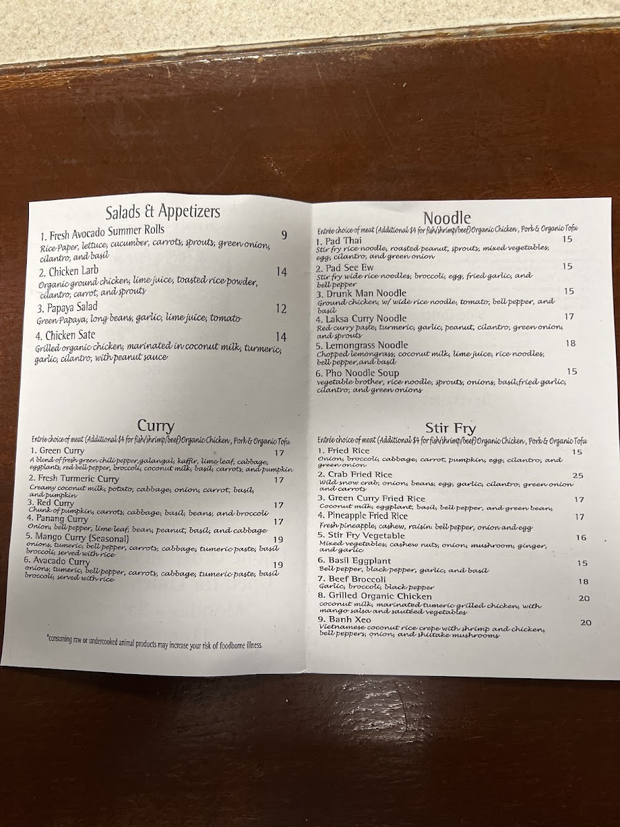 Racha Thai gluten-free menu