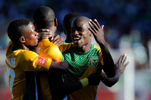 Arrows celebrating their first goal during the Absa Premiership match between Bloemfontein Celtic and Golden Arrows at Dr. Molemela Stadium on September 25, 2016 in Bloemfontein, South Africa. (Photo by Charle Lombard/Gallo Images)