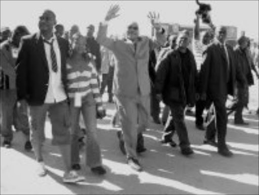 YOUTH WALK: ANC deputy president Jacob Zuma at the Young Communist Leaugue' s rally at Thulamahashe Stadium at the weekend. Pic. Andrew Hlongwane. © Sowetan.