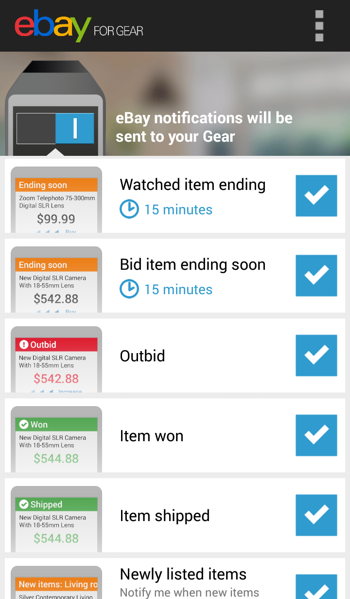 Android application eBay for Gear Companion screenshort