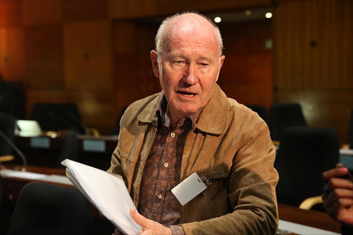 JUNE 11, 2014. Retired banker, Terry Crawford-Browne at the Seriti commission where former finance minister, Trevor Manuel, testified about his role in the Arms Deal. The commission was set up to investigate corruption in the Arms Deal. Crawford-Brown who forced President Zuma to investigate coprruption in South Africa's R70 billion arms procurement deal was reported to have now called for President Zuma to end the commission as it has become a farce. PIC: SYDNEY SESHIBEDI. © The Times