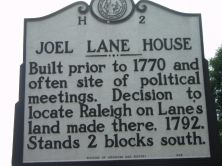 Built prior to 1770 and often site of political meetings. Decision to locate Raleigh on Lane's land made there, 1792. Stands 2 blocks south.Plaque via North Carolina Highway Historical Marker...
