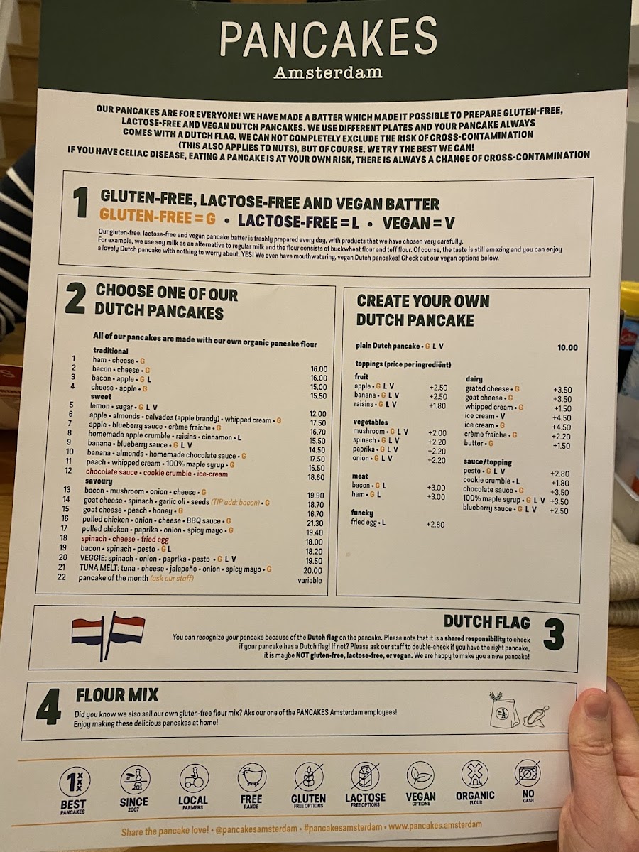 Pancakes Amsterdam Westermarkt gluten-free menu