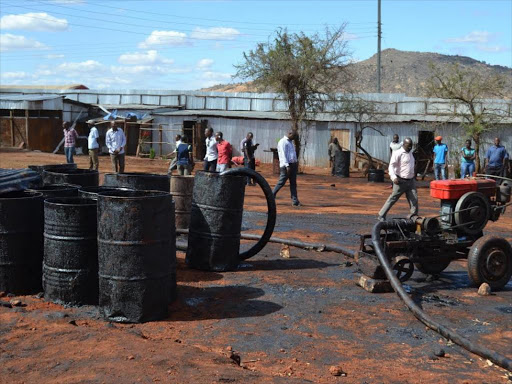 An illegal fuel depot at Canaan area along Nairobi Mombasa highway near Voi town. /FILE
