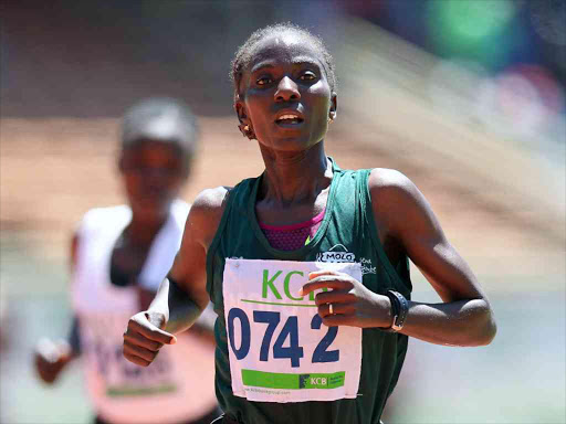 Catherine Ndereba finish 9th in the women 10,000m race during the Kenya Prisons Service Inter-regional athletics championships at the Safaricom Stadium at Kasarani May 24, 2014. She finished in a time of 35.18.0. Photo/Fredrick Onyango/www.pic-centre.com (KENYA).