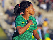 Banyana Banyana striker Jermaine Seoposenwe celebrates after scoring during the Cosafa Women's Championship group match against Botswana at the Wolfson Stadium in Port Elizabeth on Friday September 14 2018.    