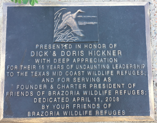 Presented in Honor of Dick & Doris Hickner with deep appreciation for their 15 years of undaunting leadership to the Texas mid coast wildlife refuges; and for serving as founder & charter...