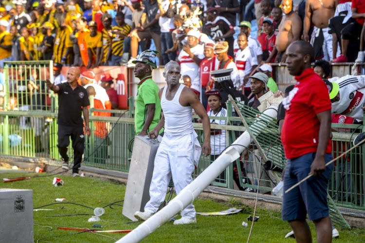 Orlando Pirates supporters on rampage during the Absa Premiership match between Mamelodi Sundowns and Orlando Pirates at Loftus Versfeld Stadium on February 11, 2017 in Pretoria.