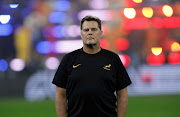 South Africa's then director of rugby Rassie Erasmus on the pitch during warm up before the Rugby World Cup 2023 Final against New Zealand in Paris.