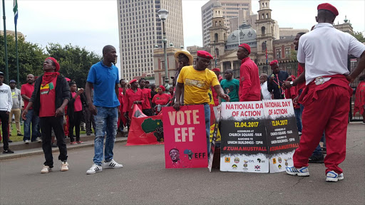 EFF supporters gathered at Church Square in Pretoria ahead of the national Day of Action march.