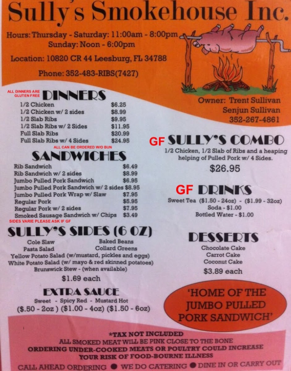 Here is the menu. Which shows what is and what is not gluten free.