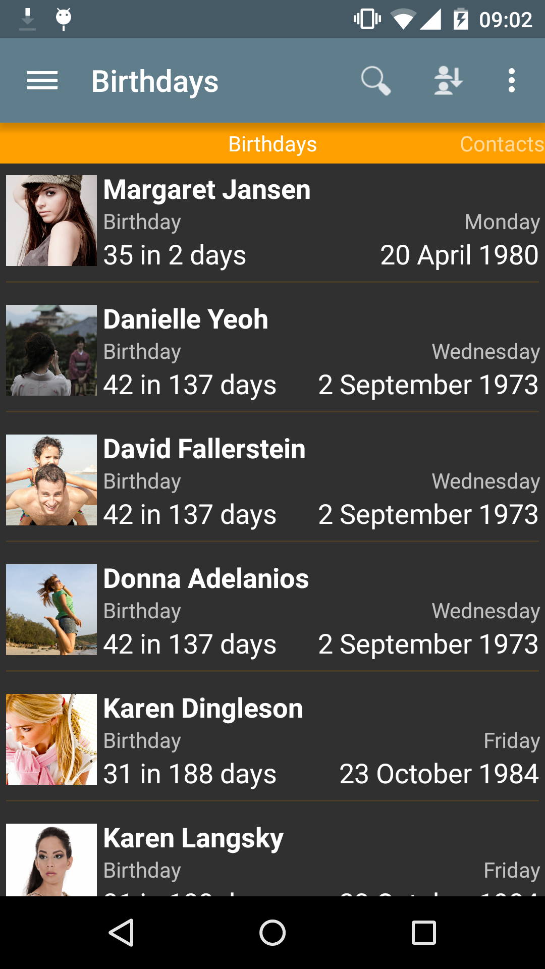 Android application Birthdays screenshort