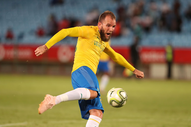 Mamelodi Sundowns New Zealand striker Jeremy Brockie shoots for goal during a Caf Champions League match at Loftus.