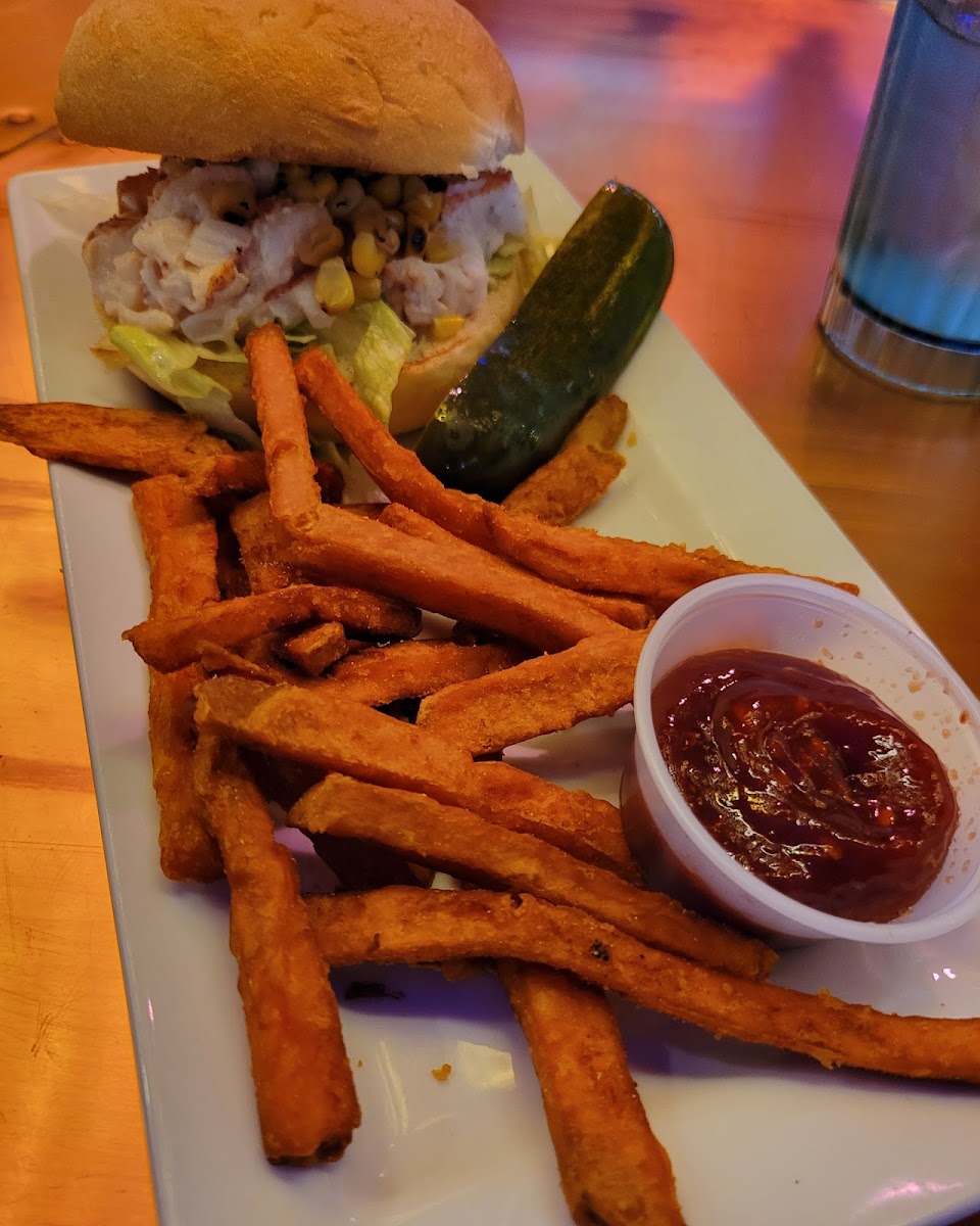 GF lobster roll with sweet potato fries