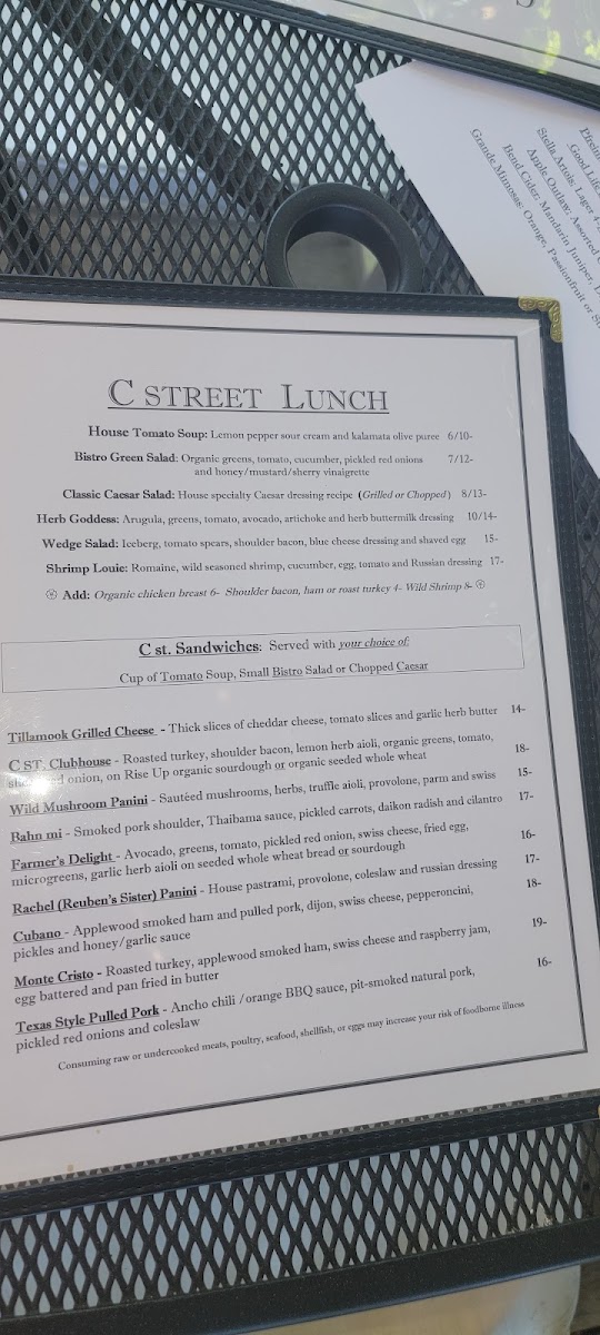 C St. Bistro gluten-free menu