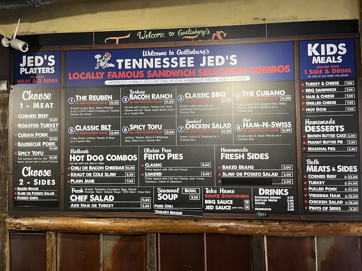 Tennessee Jed's gluten-free menu