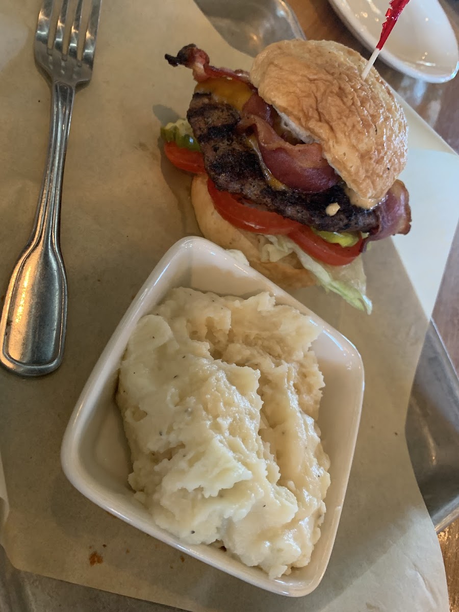 GF burger and mashed potatoes