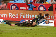 Lood de Jager of the Bulls scores during the Super Rugby match between Vodacom Bulls and Hurricanes at Loftus Versfeld Stadium on February 24, 2018 in Pretoria.