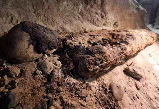 A mummy is seen inside the newly discovered burial site in Minya, Egypt May 13, 2017.