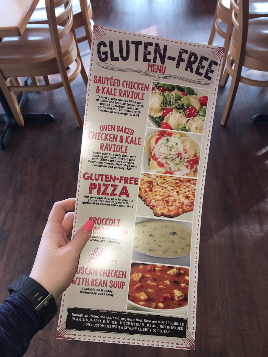 Ledo Pizza gluten-free menu