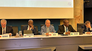 Communications & digital technologies minister Mondli Gungubele, second from left, at the International Telecommunication Union council in Geneva, Switzerland, this week.