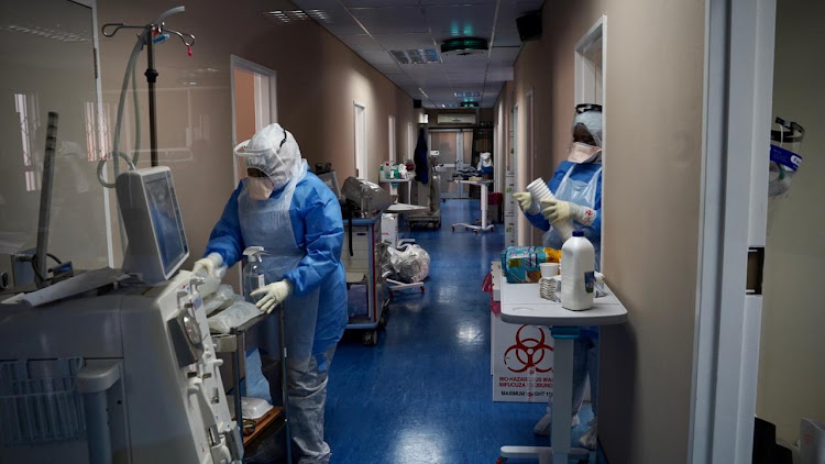 Nurses at Tembisa Hospital, where currently 33 Covid patients are admitted. The ward is called the "dirty area".