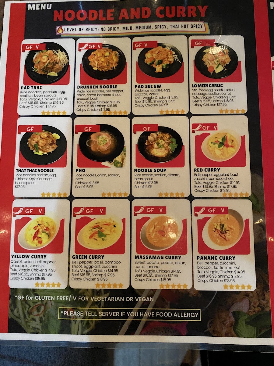 That Thai Restaurant gluten-free menu