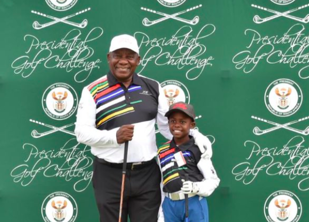 President Cyril Ramaphosa and golf prodigy Simthandile 'Sim Tiger' Tshabalala at the annual Presidential Golf Challenge at Atlantic Beach Golf Estate.