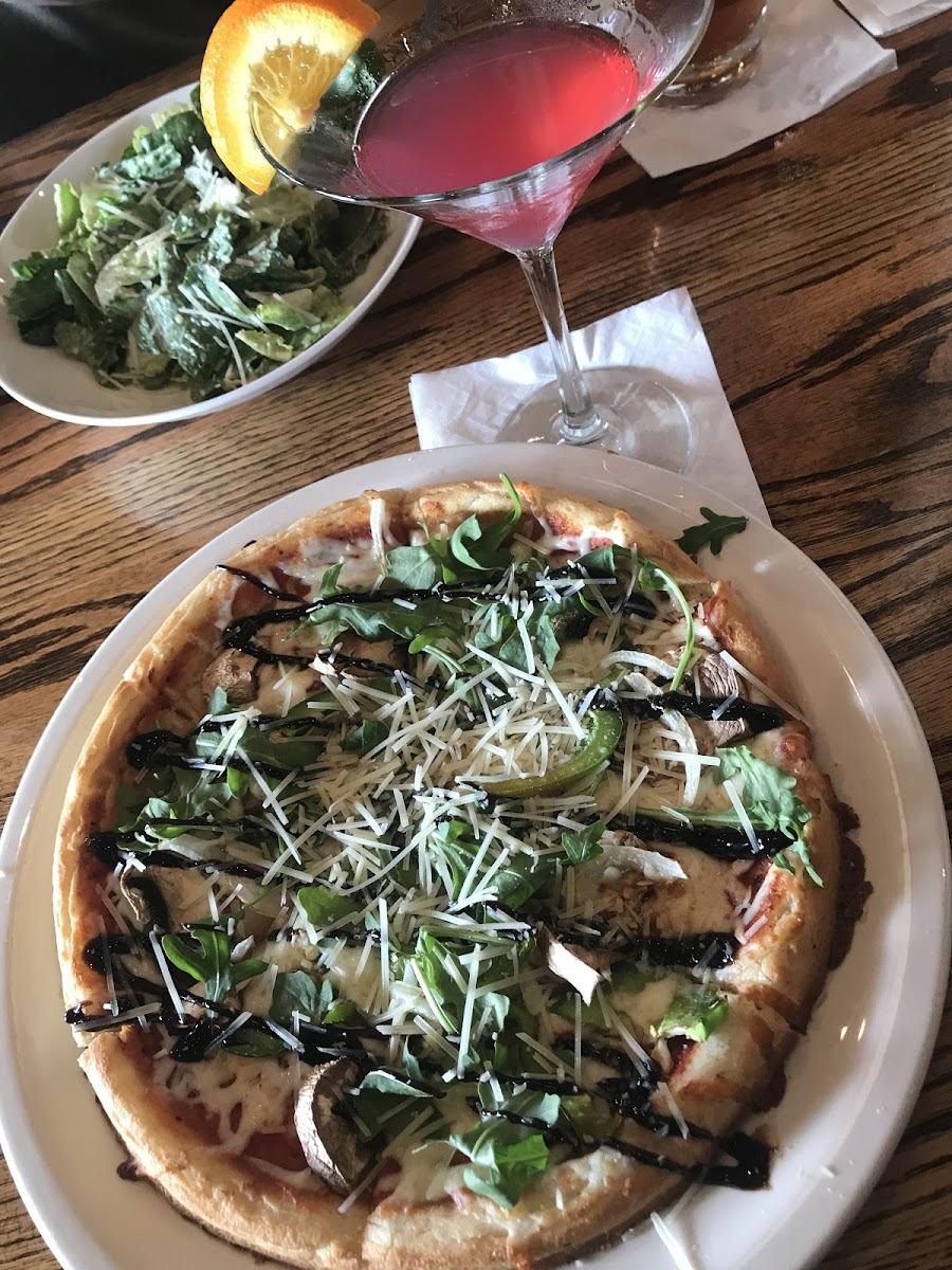 GF Veggie with arugula, parm and balsamic glaze. So delicious. To drink, the blood orange cosmo with Tito’s.